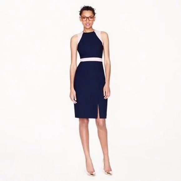 J. Crew Women's Sleeveless Nude Accents Front Slit Sheath Dress In Navy Size 12 - Picture 1 of 13